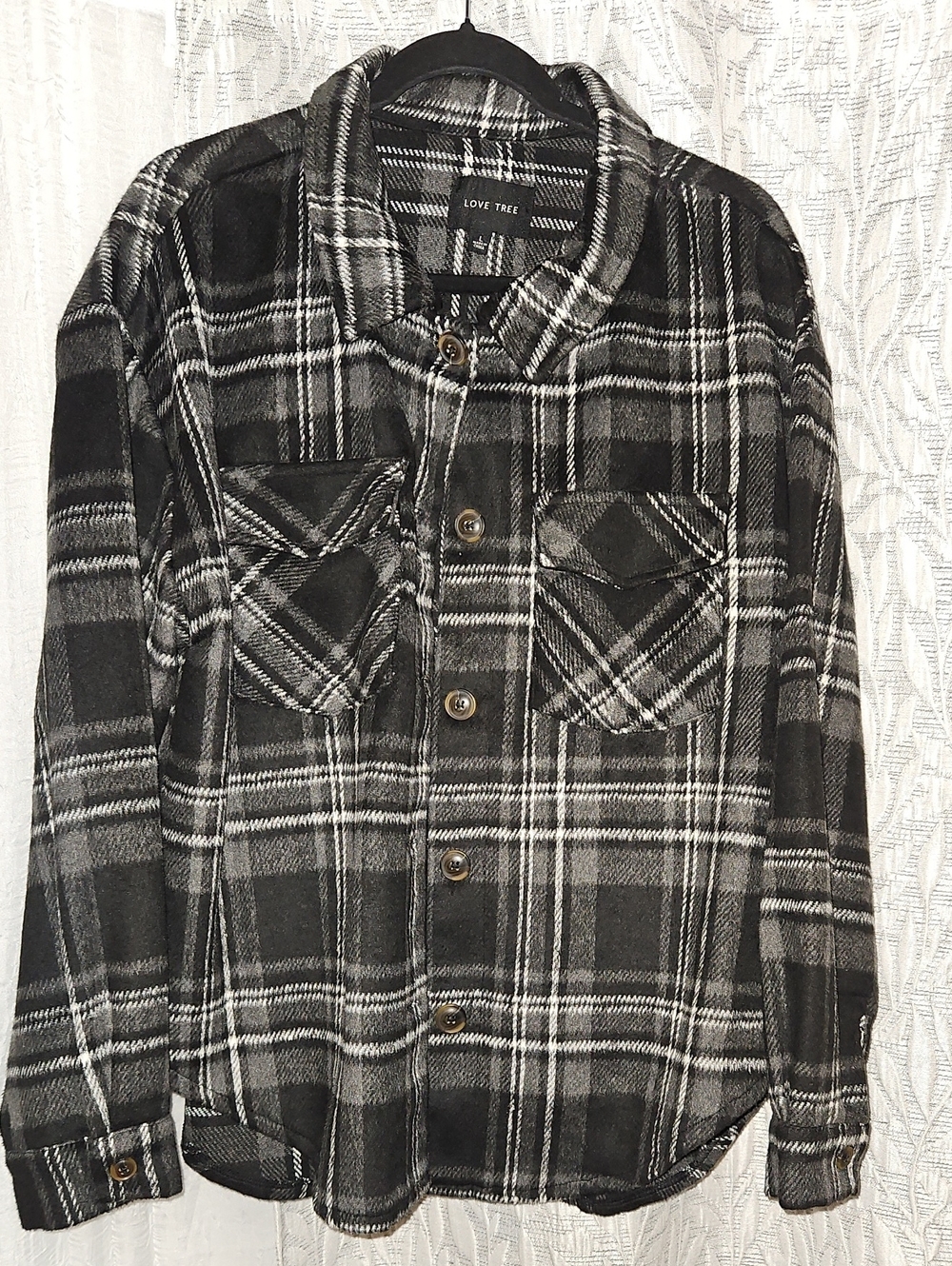 Love Tree Black and Gray Plaid Button-Up Shirt Jacket